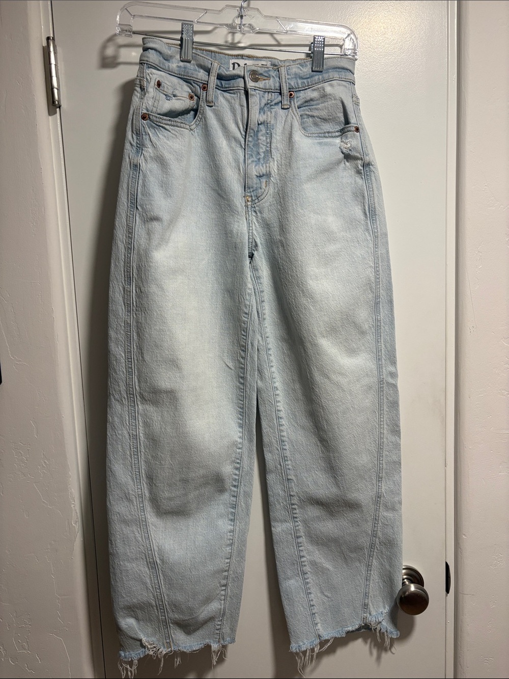 DAZE Tough Love Distressed Denim Barrel Jeans, High Rise, Crop Raw Hem - 24